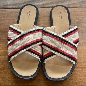 Rag & Bone Women's Striped Crisscross Slide Sandals - Cream/Red/Black. Size 39.5